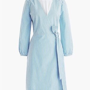 J. Crew Blue and White Wrap Sundress with Bishop Sleeves cotton poplin 00
